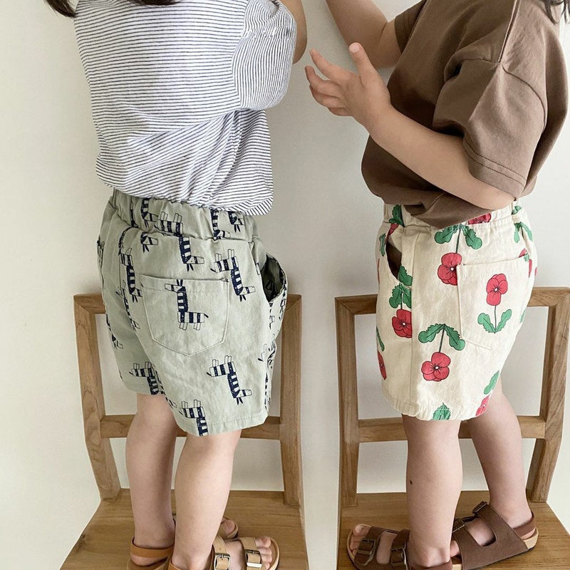 キッズショートパンツ【80.90】ネコ 花 シマウマ ３種類 半ズボン 男の子 女の子 夏 短パン