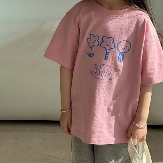 ピンクお花ベビーキッズTシャツ【90】女の子　かわいい　半袖　夏