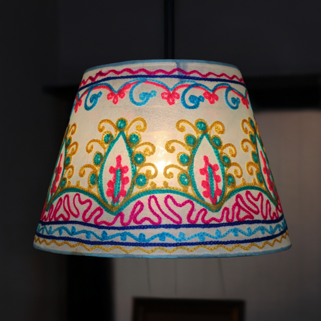 インド刺繍ランプシェードS シーリングライト E26‐40w 照明 ライト ハンドメイド アジア 玄関 ブルー