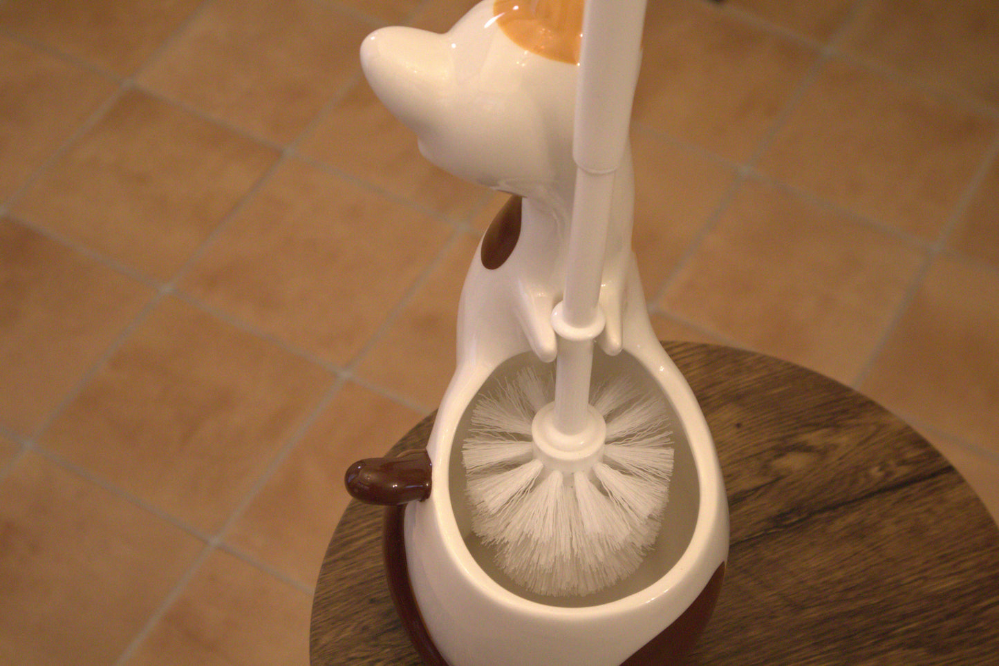 トイレブラシ立て【白・三毛】　猫　レトロ　かわいい　陶器　サンアート